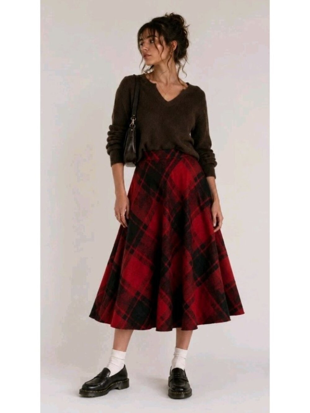 Vtg Ms Russ Wool Plaid Midi Skirt Pleated Pocket Academia Preppy 14 Red Black